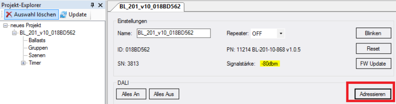 Adressieren des DALI LED Treibers
